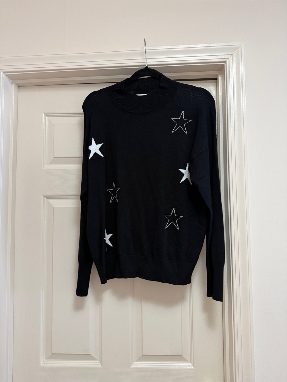 Black Star-Accent Cowl Neck Sweater